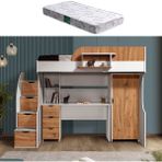 Setay Litera Ranza Dolap Masa + 1 Adet Comfort Yatak, Koyu Ceviz/Beyaz - Meşe - Beyaz - 90 x 190 cm