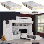 Setay Londra Ranza Karyola Oturaklı Çalışma Masası + 2 Comfort Yatak - Beyaz - 90 x 190 cm