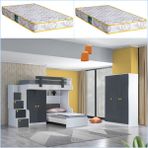 Setay Metris Ranza 2 Kapaklı Dolap Karyola, 3 Kapaklı Dolap + 2 Adet Comfort Yatak - 90 x 190 cm - Antrasit