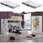 Setay Mira Ranza Karyola Çalışma Masası 3 Kapaklı Dolap + 2 Adet Comfort Yatak - Beyaz - 90 x 190 cm