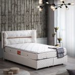 Setay Mobilya 100x200 cm Krem Barselona Baza Başlık ve Real Pedli Ortopedik Yatak Seti