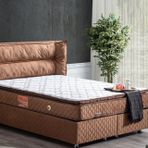 Setay Mobilya 180x200 cm Açık Kahverengi Barselona Baza Başlık ve Real Pedli Ortopedik Yatak Seti