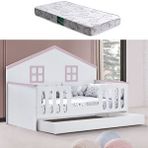 Setay Mobilya Yavrulu Karyola, Bello Yavrulu Montessori Yatak - Ceviz + 1 Adet Comfort Yatak Pembe