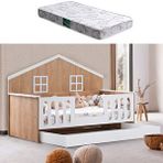 Setay Mobilya Yavrulu Karyola, Bello Yavrulu Montessori Yatak - Ceviz + 1 Adet Comfort Yatak