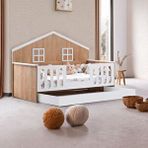Setay Mobilya Yavrulu Karyola, Bello Yavrulu Montessori Yatak - Gri Ceviz