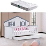 Setay Mobilya Yavrulu Karyola, Poli Yavrulu Montessori Yatak - Gri + 1 Adet Comfort Yatak Çok Renkli