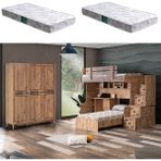 Setay Natural Ranza Karyola Çalışma Masası, 3 Kapaklı Dolap + 2 Adet Comfort Yatak - Ceviz