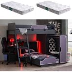 Setay Oyuncu Odası, Gamer Ranza Ledli Karyola Masa Dolap + 2 Adet Comfort Yatak - Antrasit - 90 x 200 cm