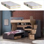 Setay Ranza, Doğa Ranza Karyola Çalışma Masası + 2 Adet Comfort Yatak - Antrasit - Ceviz - 115 x 175 cm