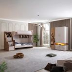 Setay Ranza, Milano Genç Odası Takımı Çift Kişilik Modern Ranza + Üç Kapaklı Modern Dolap - Ceviz - 90 x 190 cm