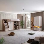 Setay Ranza, Milano Genç Odası Takımı Dolaplı Çalışma Masalı Modern Ranza + Üç Kapaklı Modern Dolap - Ceviz - 90 x 190 cm