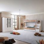 Setay Ranza, Vita Bohem Genç Odası Takımı Yavrulu Ceviz Ranza + 4 Kapaklı Dolap - Beyaz - 90 x 190 cm