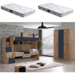 Setay Riva 2li Ranza, 3 Kapaklı Dolap + 2 Adet Comfort Yatak - Ceviz - Mavi - 90 x 190 cm