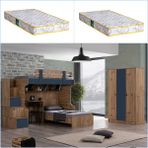Setay Riva Ranza Karyola Çalışma Masası, 3 Kapaklı Dolap + 2 Adet Comfort Yatak - Kahverengi - 90 x 190 cm