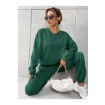 SeusCraft Basic Kalın Kışlık Sweatshirt Eşofman Altı Jogger - Nefti Yeşil Alt Üst Eşofman Takımı Bisiklet Yaka