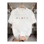 SeusCraft Beyaz Black Yazılı Tişört - Baskılı Oversize Yazlık T-Shirt Bisiklet Yaka