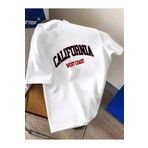 SeusCraft Beyaz California W.C Tişört - Baskılı Oversize Yazlık Kısa Kol T-Shirt Bisiklet Yaka