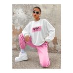 SeusCraft Nasa Sweatshirt Eşofman Altı Jogger - Beyaz Pembe Baskılı Alt Üst Eşofman Takımı Bisiklet Yaka