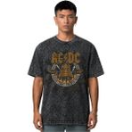 Sevbano Ac Dc Rock Metal Müzik Grubu Ön Baskılı Unisex Oversize Vintage Yıkamalı Tişört - Siyah - 2XL