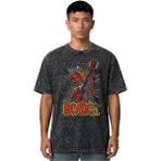 Sevbano Ac Dc Rock Metal Müzik Grubu Ön Baskılı Unisex Oversize Vintage Yıkamalı Tişört - Siyah - 4XL