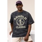 Sevbano Arnold Classic Fitness Bodybuilding Gym Sporcu Baskılı Unisex Oversize Vintage Yıkamalı Tişört - Siyah - XS