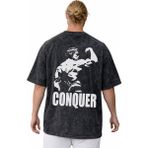 Sevbano Arnold Gym Fitness Bodybuilding Sporcu Baskılı Unisex Oversize Vintage Yıkamalı Tişört - Siyah