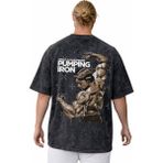 Sevbano Arnold Pumping Iron Bodybuilding Fitness Sırt Baskılı Unisex Oversize Vintage Yıkamalı Tişört - Siyah - XL