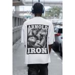 Sevbano Arnold Pumping Iron Boydbuilding Sırt Baskılı Unisex Oversize Fitness Sporcu Tişört - Beyaz