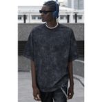 Sevbano Basic Baskısız Unisex Oversize Vintage Yıkamalı Tişört - Siyah - XS