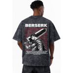 Sevbano Berserk Guts Anime Baskılı Unisex Oversize Eskitme Yıkamalı Tişört - Siyah - 4XL