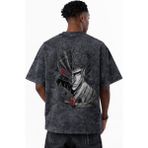 Sevbano Berserk Guts Anime Baskılı Unisex Oversize Eskitme Yıkamalı Tişört - Siyah - XL