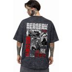 Sevbano Berserk Guts Anime Sırt Baskılı Unisex Oversize Eskitme Yıkamalı Tişört - Siyah - XL