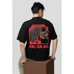 Sevbano Berserk Kill 'em All Yazılı Unisex Oversize Anime Tişört - Beyaz - 2XL