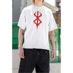 Sevbano Berserk Logo Baskılı Unisex Tişört, Oversize Anime Dizi Baskılı Tişört - Beyaz