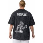 Sevbano Bodybuilding Fitness Disiplin Yazılı Anime Sırt Baskılı Unisex Oversize Vintage Yıkamalı Tişört - Siyah - 4XL