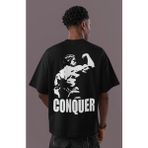 Sevbano Conquer Arnold Bodybuilding Fitness Sırt Baskılı Unisex Oversize Tişört - Siyah - 3XL