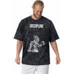 Sevbano Disiplin Yazılı Anime Fitness Bodybuilding Sporcu Baskılı Unisex Oversize Vintage Yıkamalı Tişört - Siyah - XL