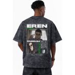 Sevbano Eren Jaeger Tatakae Attack On Titan Anime Baskılı Unisex Oversize Vintage Yıkamalı Tişört - Siyah - XL
