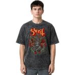 Sevbano Ghost Rock Metal Müzik Grubu Ön Baskılı Unisex Oversize Vintage Yıkamalı Tişört - Siyah - 3XL