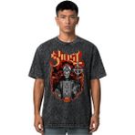 Sevbano Ghost Rock Metal Müzik Grubu Ön Baskılı Unisex Oversize Vintage Yıkamalı Tişört - Siyah - XS