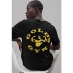 Sevbano Gold's Gym Arnold Sırt Baskılı Unisex Oversize Bodybuilding Fitness Tişört - Siyah - XS