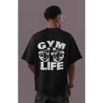 Sevbano Gym Is My Life Bodybuilding Fitness Sırt Baskılı Unisex Oversize Sporcu Tişört - Siyah - 2XL