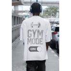 Sevbano Gym Mode On Bodybuilding Fitness Sırt Baskılı Unisex Oversize Sporcu Tişört - Beyaz