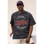 Sevbano High Ac Dc Voltage Rock Metal Müzik Grubu Baskılı Unisex Oversize Vintage Yıkamalı Tişört - Siyah - 4XL