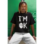 Sevbano Im Ok Yazılı One Punch Man Baskılı Unisex Oversize Anime Dizi Karakter Tişört - Siyah - 2XL