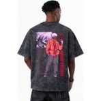 Sevbano Ken Kaneki Tokyo Ghoul Anime Baskılı Unisex Oversize Eskitme Yıkamalı Tişört - Siyah - 2XL