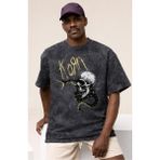 Sevbano Korn Rock Metal Müzik Grubu Baskılı Unisex Oversize Vintage Yıkamalı Tişört - Siyah - 3XL