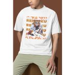 Sevbano Kyojuro Rengoku Baskılı Unisex Oversize Kimetsu No Yaiba Anime Karakter Tişört - Beyaz - 3XL