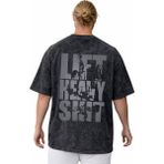 Sevbano Lift Heavy Shit Fitness Bodybuilding Sporcu Sırt Baskılı Unisex Oversize Vintage Yıkamalı Tişört - Siyah
