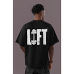 Sevbano Lift Yazılı Powerlifter Bodybuilding Halter Fitness Sırt Baskılı Unisex Oversize Sporcu Tişört - Siyah - M